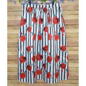NWOT Women's Striped & Red Rode Floral Pull On A-Line Maxi Skirt Size 2X Pockets